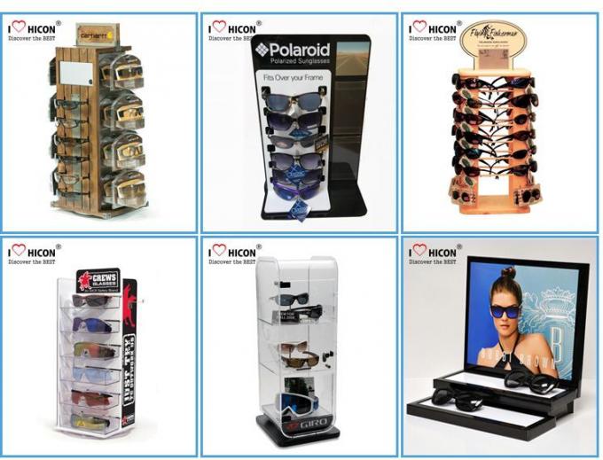 Suporte de exposição de gerencio de madeira de folheamento dos óculos de sol de Rod de metal para 30 pares do Eyewear